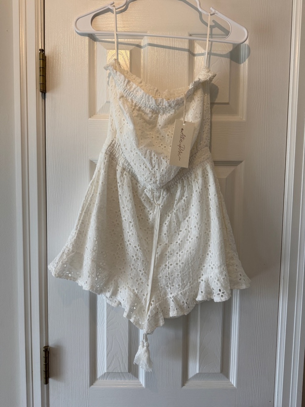 White Eyelet Romper with Tassel Tie